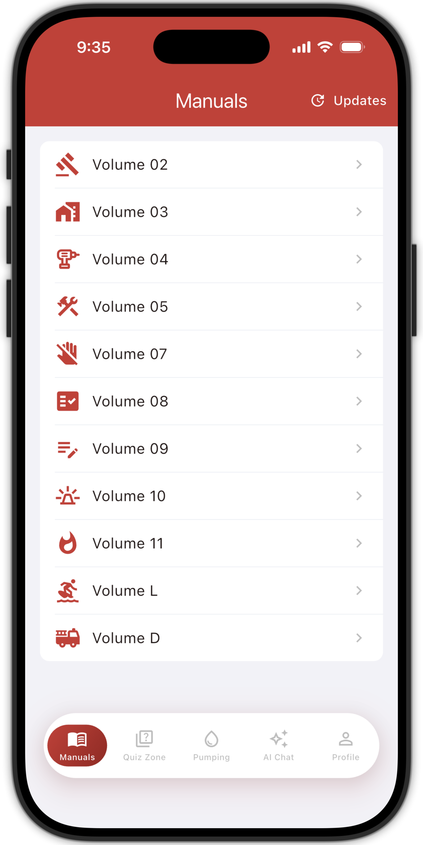 LACoFD Promotional App, Manuals main screen