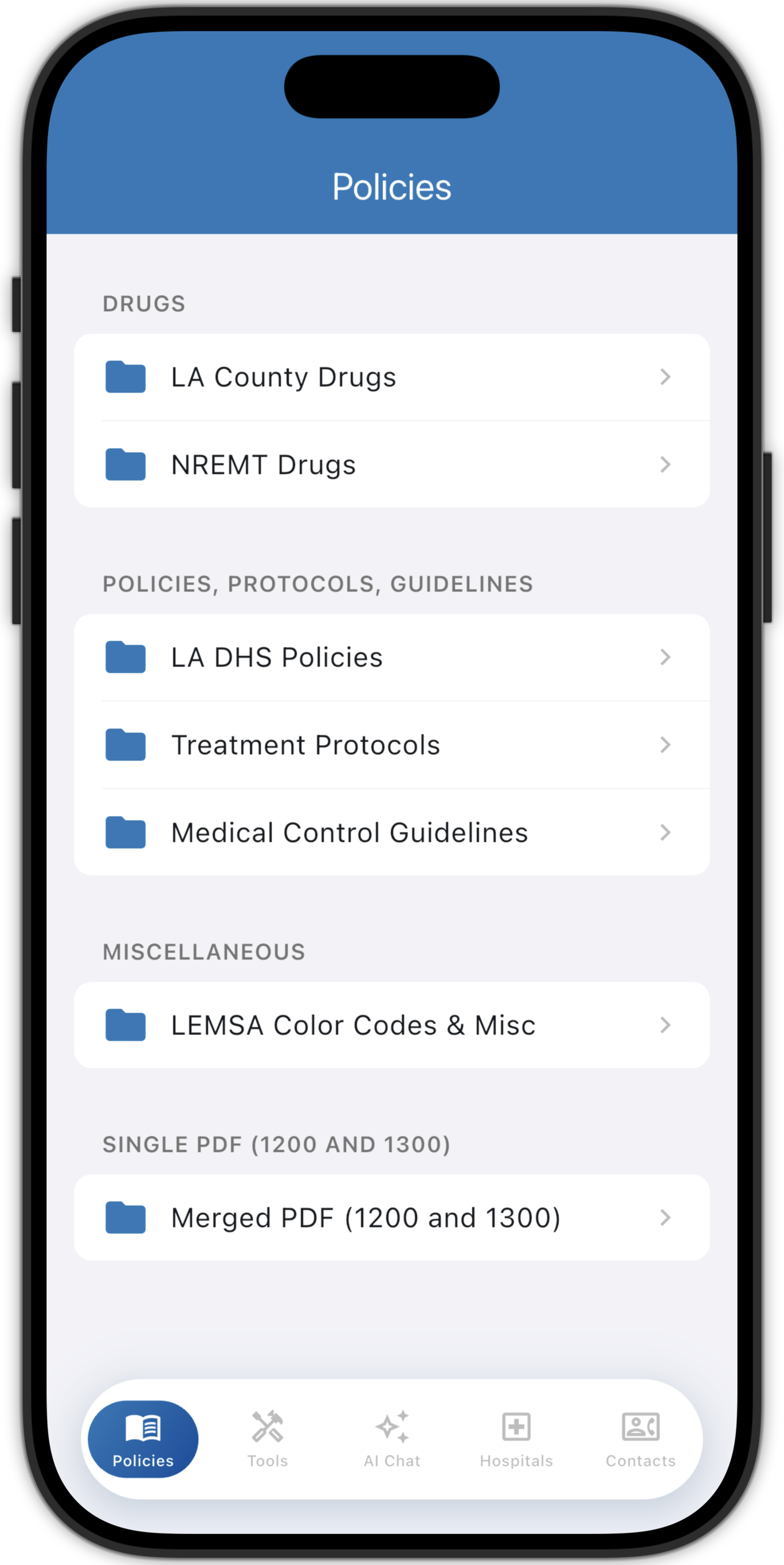 LA County Paramedic, Policies main screen